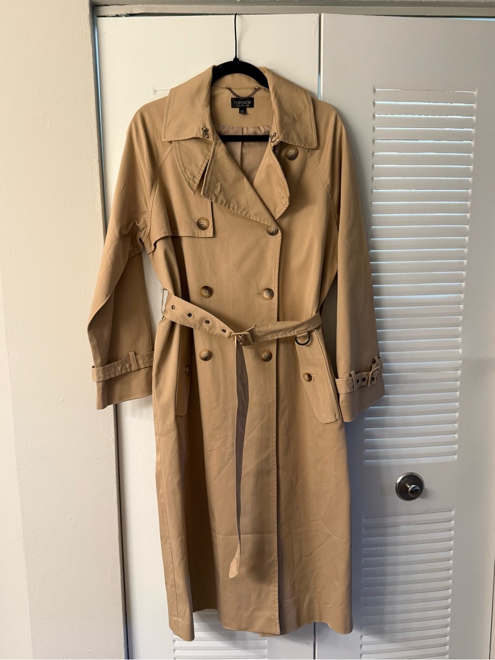Topshop Tan Double-Breasted Trench Coat with Belt